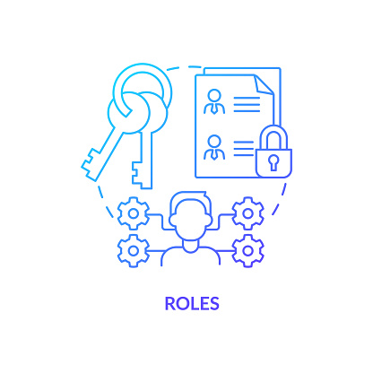 Roles blue gradient concept icon. Identity management capability abstract idea thin line illustration. Granted authorizations to users. Isolated outline drawing. Myriad Pro-Bold font used