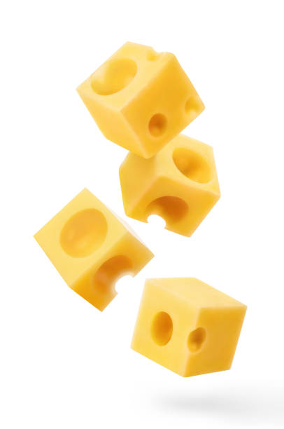 istock Flying delicious cheese cubes on white 1405789235