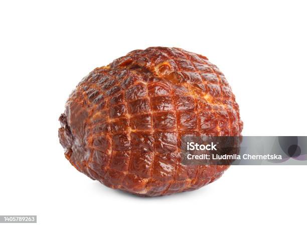 Whole Fresh Delicious Ham Isolated On White Stock Photo - Download Image Now - Ham, Whole, Textured