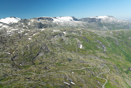 Mountain road in Norway, Dalsnibba show covered mountain landscape view