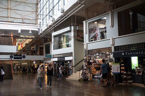 Utrecht, The Netherlands - July 05, 2018: Interior modern new shopping centre Hoog Catharijne with shopping people