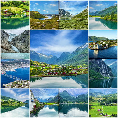 Norwegian landscapes and fjords collage