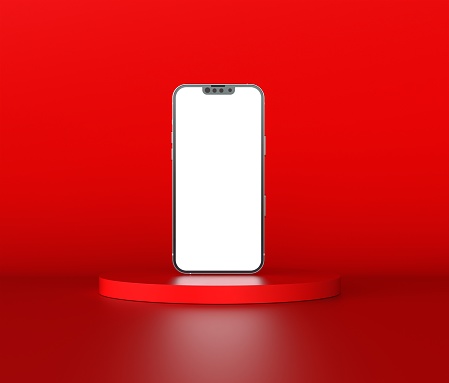 3D rendering Smart phone mockup, template on red background
