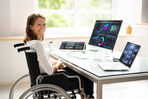 istock Happy Businesswoman At Workplace Using Keyboard 1405792827