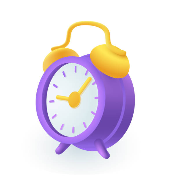 istock Purple alarm clock with hour and minute hands on face 3D icon 1405796231
