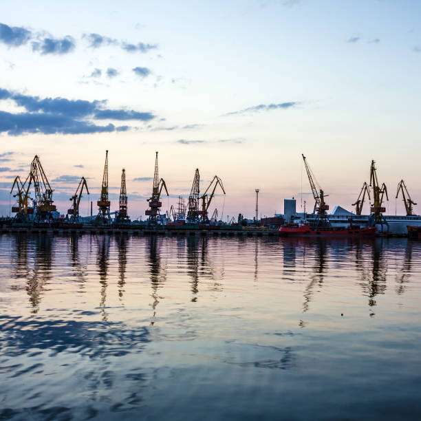 istock Sea port cranes, sunset, Odessa, Ukraine 1405797525