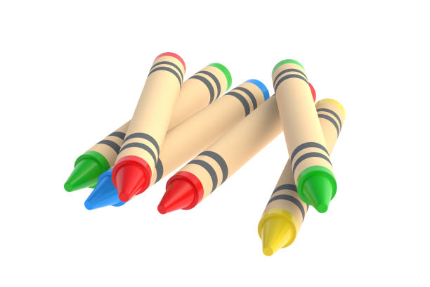 istock Strewn wax crayons isolated on white background. 3d render 1405798372