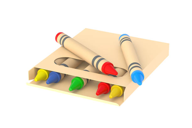 istock Wax pencils in package isolated on white background. Top view. 3d render 1405798411