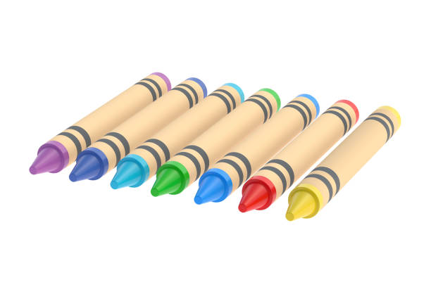 istock Row of colorful wax crayons isolated on white background. Top view. 3d render 1405798414