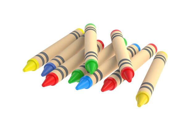 Strewn wax crayons isolated on white background. 3d render
