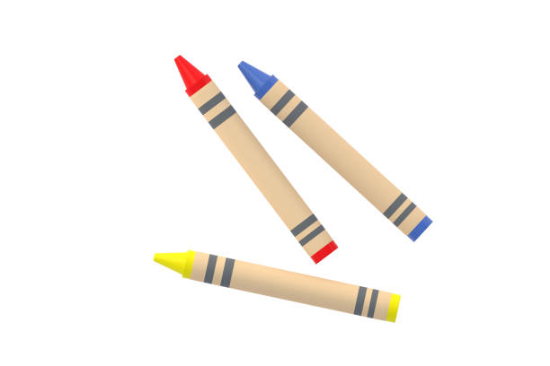 istock Strewn wax pencils isolated on white background. 3d render 1405798441