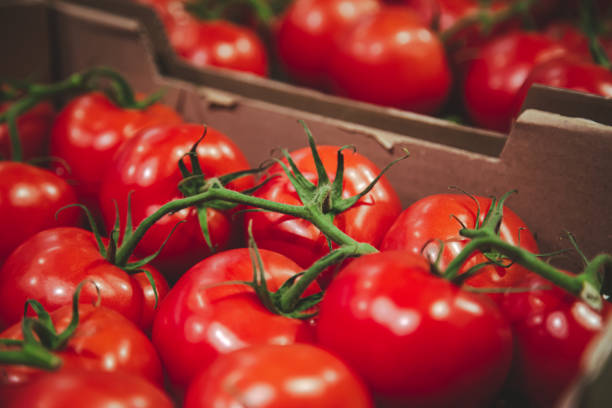 istock Close-up, tomatoes in a box on the counter. 1405799089