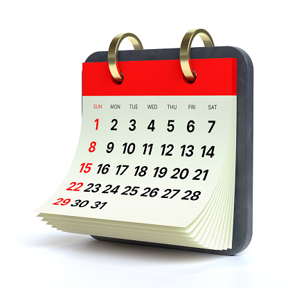 Calendar on White Background. 3d Rendering