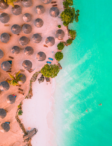 Nungwi Beach, Zanzibar - Tanzania - June 18 2022 - Resorts on the coast of the Indian ocean.