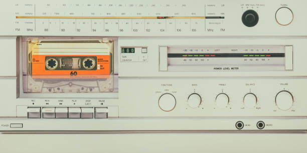 istock Vintage silver audio system with cassette player, radio and amplifier 1405802693