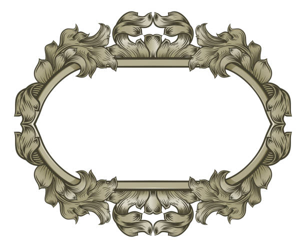 ilustraciones, imágenes clip art, dibujos animados e iconos de stock de vintage scroll filigree woodcut frame dibujo - frame ornate old fashioned shield