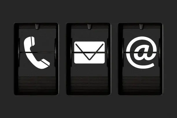 Contact us concept. Email, mail and telephone icons in flip board