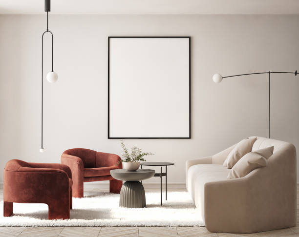 istock mock up poster frame in modern interior background, living room, Scandinavian style, 3D render, 3D illustration 1405814821
