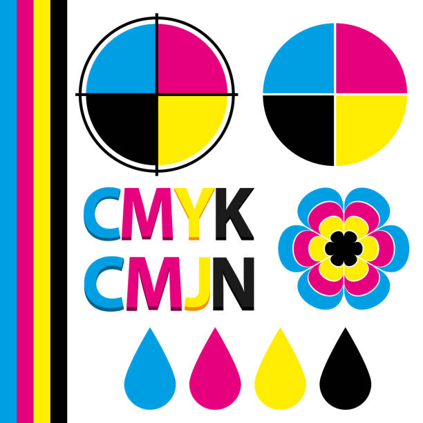 ilustrações, clipart, desenhos animados e ícones de elementos de design cmyk cmjn. ícones vetoriais definidos. - printing press print printout colors