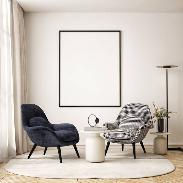 istock mock up poster frame in modern interior background, living room, Scandinavian style, 3D render, 3D illustration 1405814984