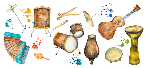 istock Set of Latin folk musical instruments watercolor illustration isolated 1405815293