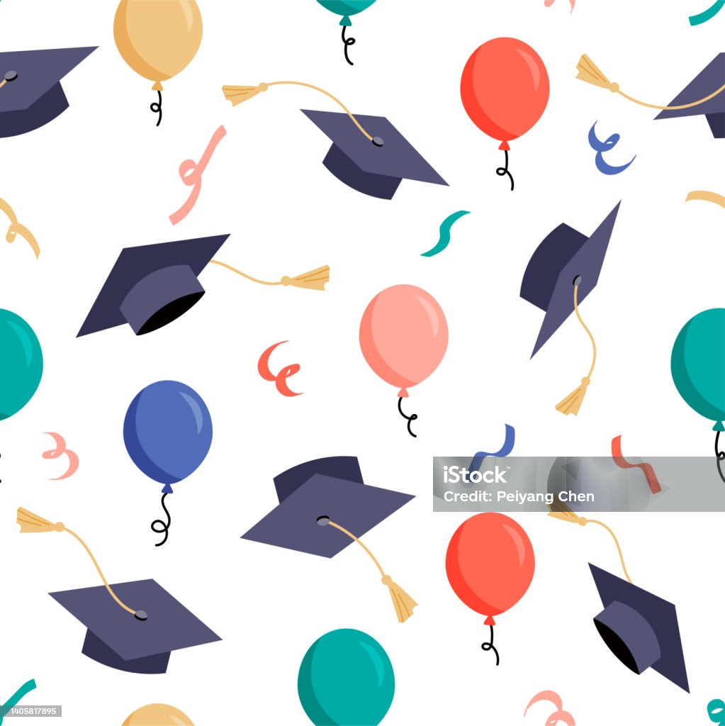 Graduation Ribbon Pattern Graduation Caps Ribbon Seamless Pattern Stock Illustration - Download ...