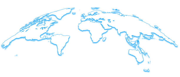 istock A world map that emphasizes the boundaries of land. A map centered on Europe.  blue. 1405818079