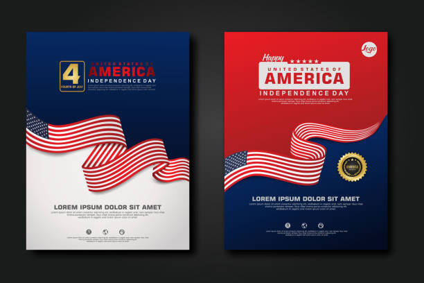 Set poster design united states of America happy Independence Day background template Set poster design united states of America happy Independence Day background template with elegant ribbon-shaped flag, gold circle ribbon. vector illustration caenorhabditis elegans stock illustrations