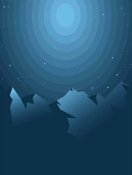 Vector illustration of night landscape with trees and moon