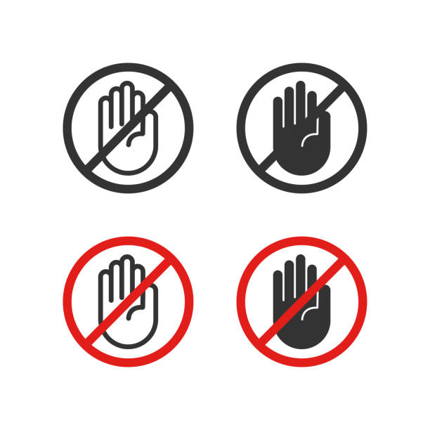 illustrations, cliparts, dessins animés et icônes de icône tactile interdite. symbole de la main prohobit. signe stop palm vectoriel. - allumer ou éteindre