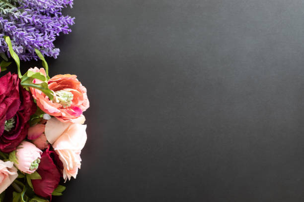 istock The beautiful bouquet includes decoration plants on black background with a copy-space 1405828473
