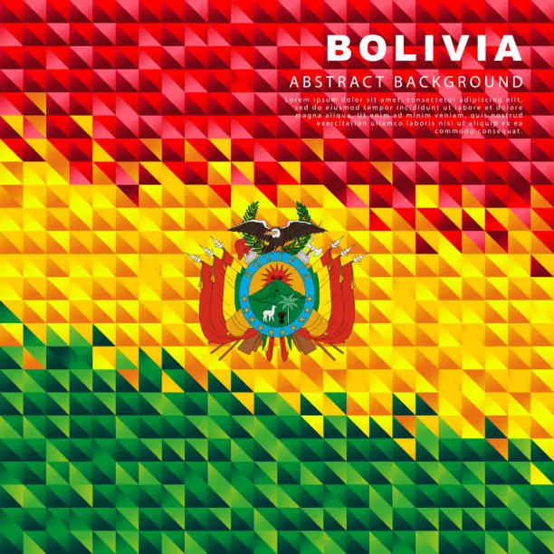 Vector illustration of Flag of Bolivia. Abstract background of small triangles in the form of colorful red, yellow and green stripes of the Bolivian flag.