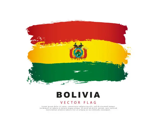 Vector illustration of Flag of Bolivia. Red, yellow and green brush strokes, hand drawn. Vector illustration isolated on white background.