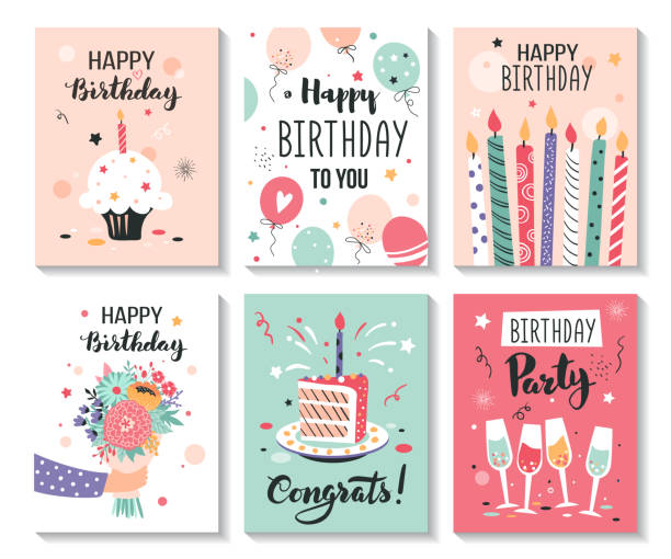 illustrations, cliparts, dessins animés et icônes de carte de voeux de joyeux anniversaire. - affiche joyeux anniversaire