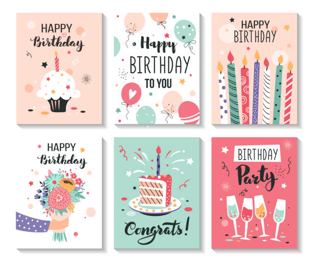 Happy birthday greeting card. Happy birthday greeting card and party invitation templates. Hand drawn vector illustration. cupcake candle stock illustrations