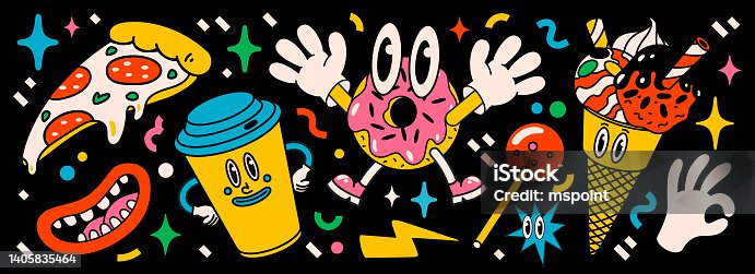 istock Cartoon vector Comic characters. Crazy cartoons Abstract vector collection in trendy retro comic style 1405835464