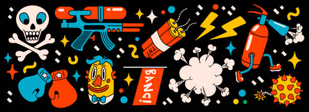 Cartoon vector funny cute Comic characters. Crazy cartoons Abstract vector collection in trendy retro comic style