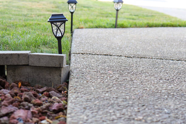 Close up of solar landscaping lights in a lawn stock photo