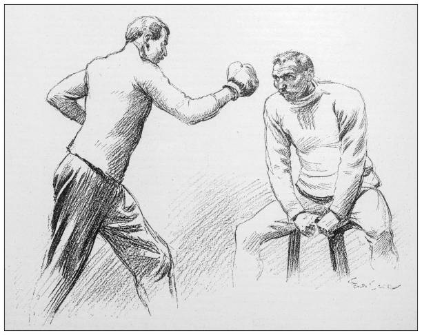 Antique illustration: Charlemont versus Driscoll, Boxing event, trainer training Antique illustration: Charlemont versus Driscoll, Boxing event, trainer training boxercise stock illustrations