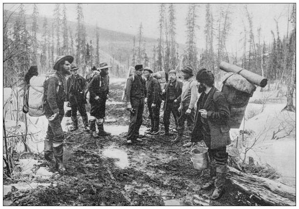 Antique photo: Klondike Gold Rush Antique photo: Klondike Gold Rush alaska gold rush stock illustrations