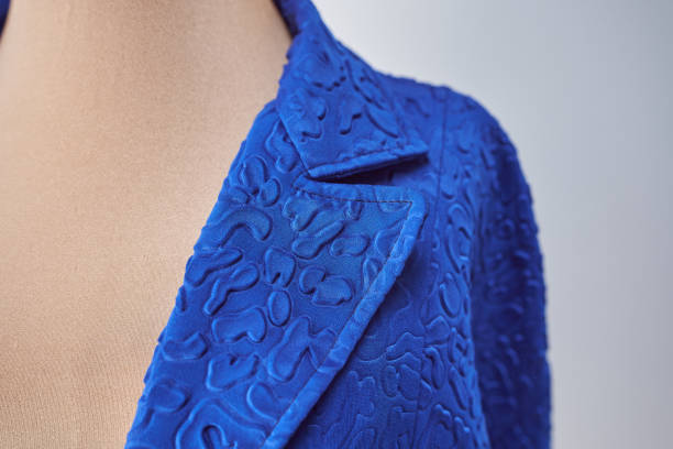 istock lapel and break line of blue jacket in fabric with design 1405837298
