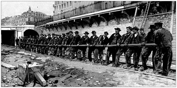 Antique illustration: Rail installation
