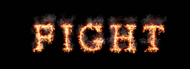 istock Word fight burning with fire and smoke, digital art isolated on black background 1405838797