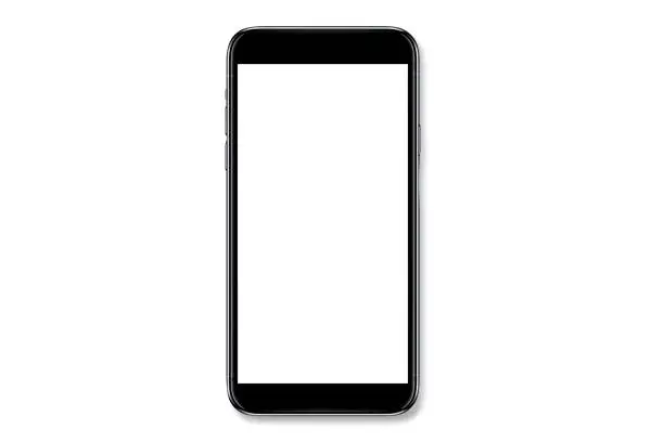 Smartphone similar to iphone 14 with blank white screen for Infographic Global Business Marketing Plan, mockup model similar to iPhone isolated Background of ai digital investment economy - Clipping Path stock photo