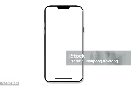 istock Smartphone similar to iphone 13 with blank white screen for Infographic Global Business Marketing Plan, mockup model similar to iPhone isolated Background of ai digital investment economy - Clipping Path stock photo 1405838999