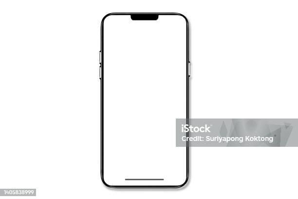 Smartphone Similar To Iphone 13 With Blank White Screen For Infographic Global Business Marketing Plan Mockup Model Similar To Iphone Isolated Background Of Ai Digital Investment Economy Clipping Path Stock Photo Stock Photo - Download Image Now