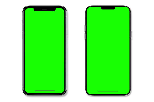 smartphone isolado em fundo branco. telas verdes e telefones tem uma foto de estoque de caminhos de recorte - chroma key fotos - fotografias e filmes do acervo