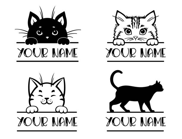 Cat Name Monogram Peeking Face Cat Vector Design Stock Illustration -  Download Image Now - Black Color, Domestic Cat, Peeking - iStock