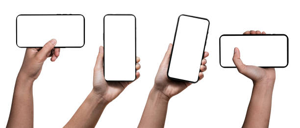 istock Hand holding Smartphone and isolated on white background for your mobile phone app or web site design, logo Global Business technology - include clipping path. (Businessman hand Phone) 1405840072