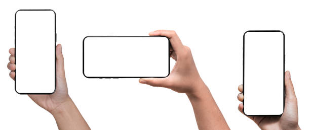 istock Hand holding Smartphone iPhone 14  and isolated on white background for your mobile phone app or web site design, logo Global Business technology - include clipping path. (Businessman hand iPhone 14) 1405840090
